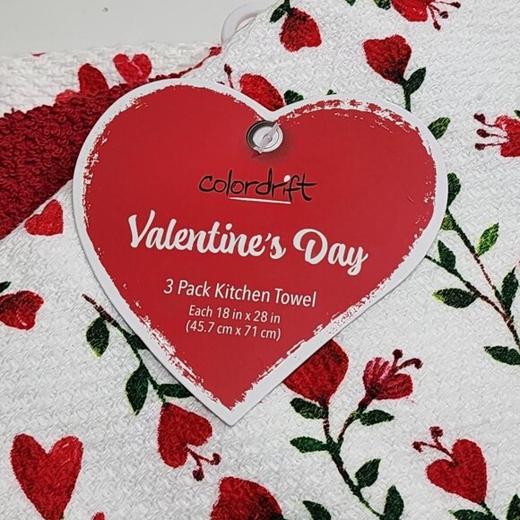Colordrift Shabby Chic Cotton Kitchen Towel Set 3pc Red and White 18x28in - Picture 4 of 10